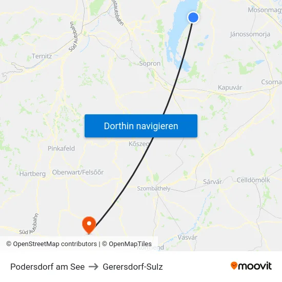 Podersdorf am See to Gerersdorf-Sulz map