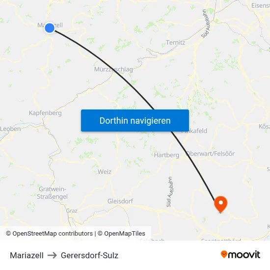 Mariazell to Gerersdorf-Sulz map