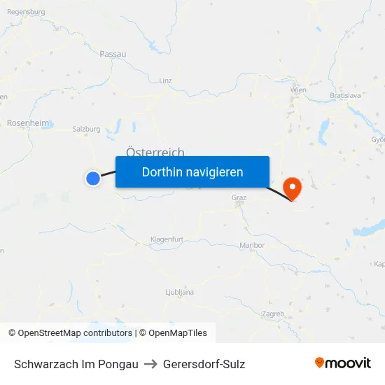 Schwarzach Im Pongau to Gerersdorf-Sulz map