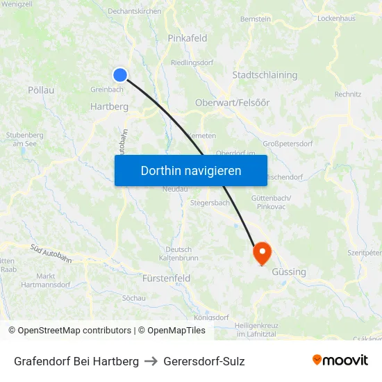 Grafendorf Bei Hartberg to Gerersdorf-Sulz map