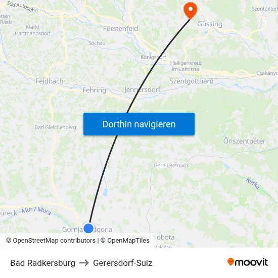 Bad Radkersburg to Gerersdorf-Sulz map