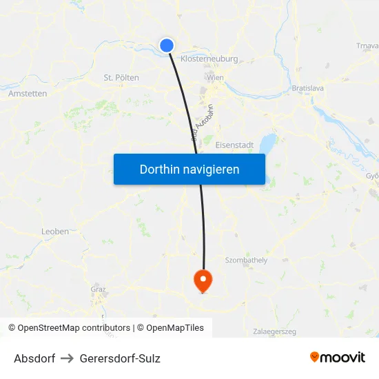 Absdorf to Gerersdorf-Sulz map