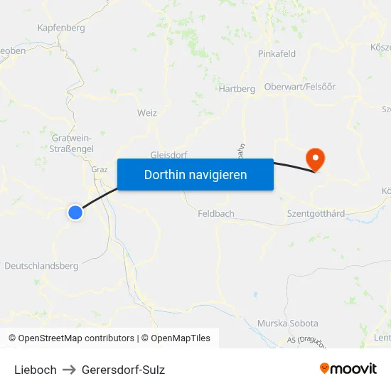 Lieboch to Gerersdorf-Sulz map