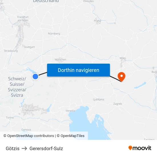 Götzis to Gerersdorf-Sulz map