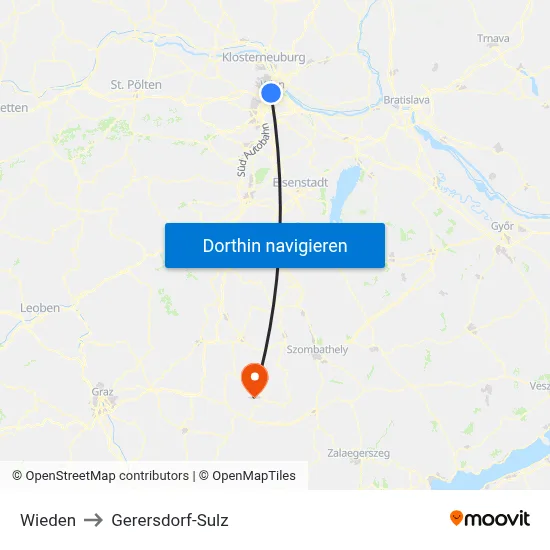 Wieden to Gerersdorf-Sulz map