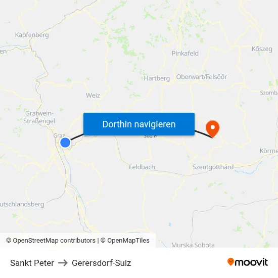 Sankt Peter to Gerersdorf-Sulz map