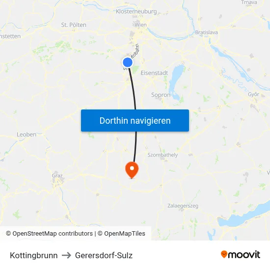 Kottingbrunn to Gerersdorf-Sulz map