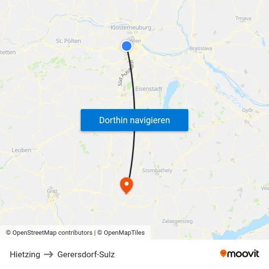 Hietzing to Gerersdorf-Sulz map