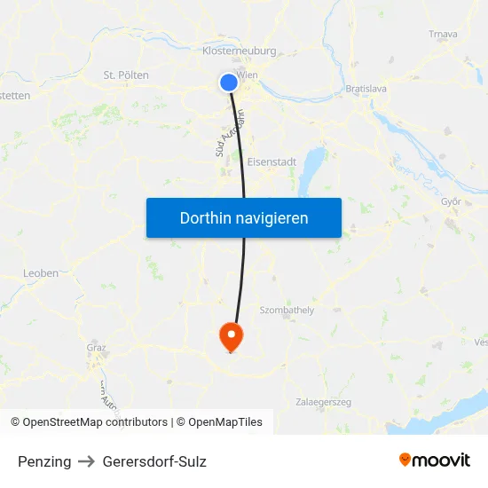 Penzing to Gerersdorf-Sulz map