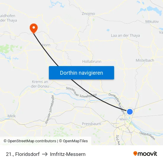 21., Floridsdorf to Irnfritz-Messern map