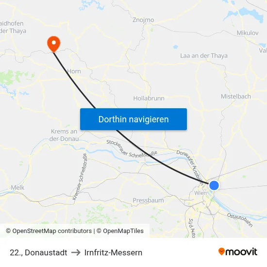 22., Donaustadt to Irnfritz-Messern map