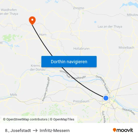 8., Josefstadt to Irnfritz-Messern map