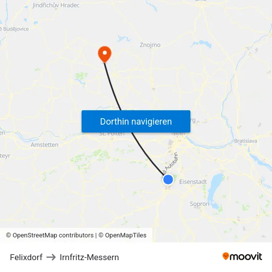 Felixdorf to Irnfritz-Messern map