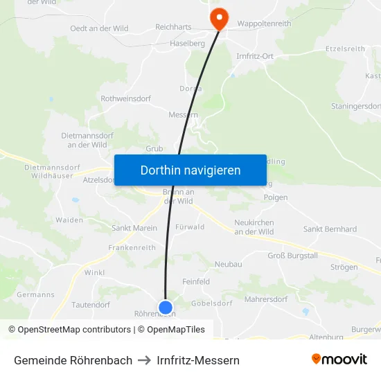 Gemeinde Röhrenbach to Irnfritz-Messern map