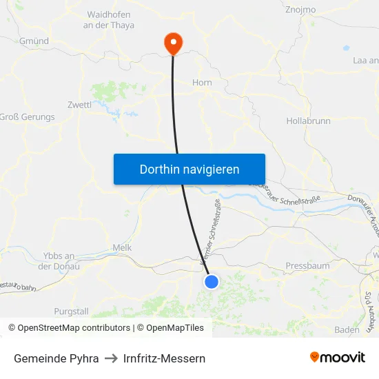 Gemeinde Pyhra to Irnfritz-Messern map