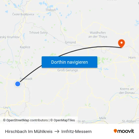 Hirschbach Im Mühlkreis to Irnfritz-Messern map