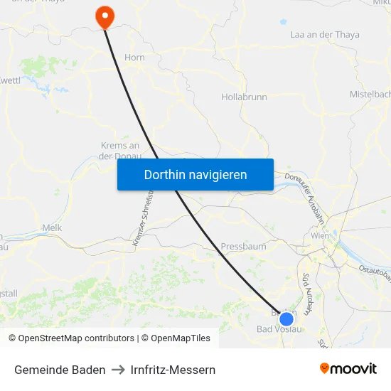 Gemeinde Baden to Irnfritz-Messern map