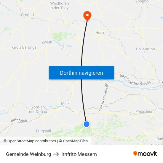 Gemeinde Weinburg to Irnfritz-Messern map