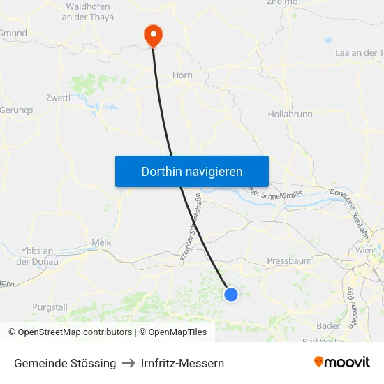 Gemeinde Stössing to Irnfritz-Messern map
