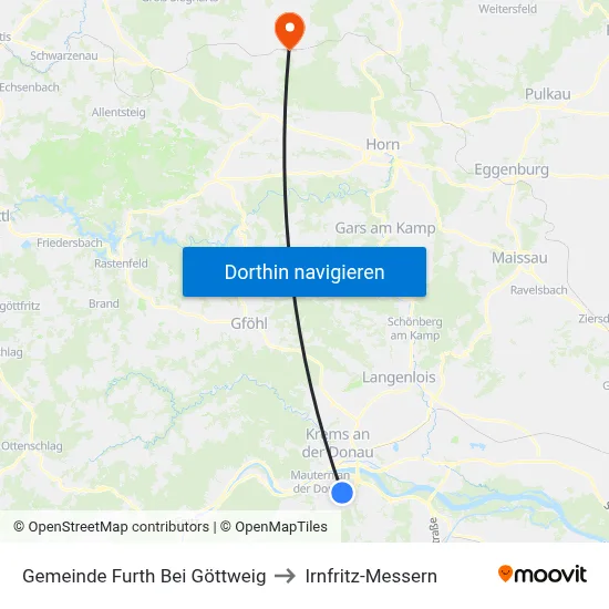 Gemeinde Furth Bei Göttweig to Irnfritz-Messern map
