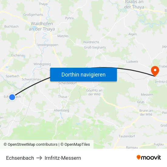 Echsenbach to Irnfritz-Messern map