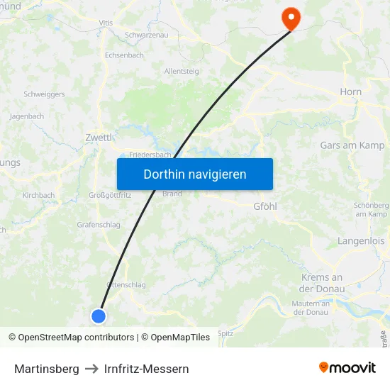 Martinsberg to Irnfritz-Messern map