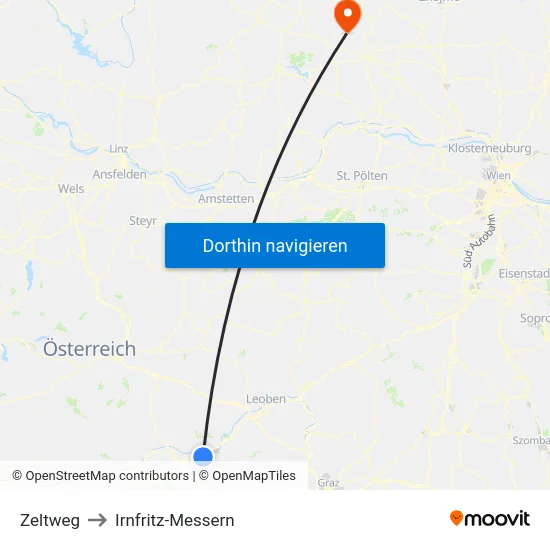 Zeltweg to Irnfritz-Messern map