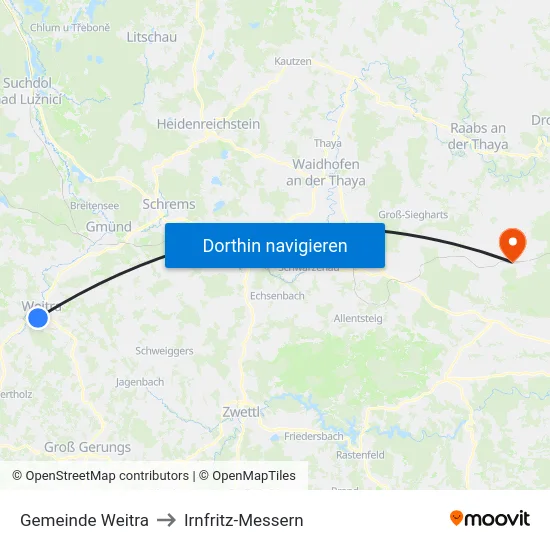 Gemeinde Weitra to Irnfritz-Messern map