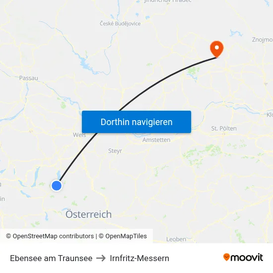 Ebensee am Traunsee to Irnfritz-Messern map