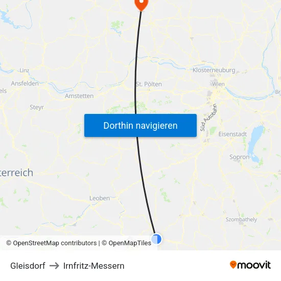 Gleisdorf to Irnfritz-Messern map