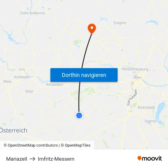 Mariazell to Irnfritz-Messern map
