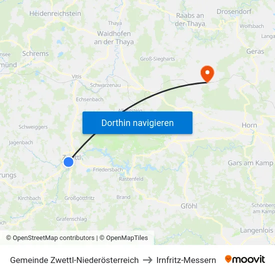 Gemeinde Zwettl-Niederösterreich to Irnfritz-Messern map