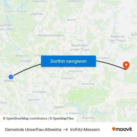 Gemeinde Unserfrau-Altweitra to Irnfritz-Messern map