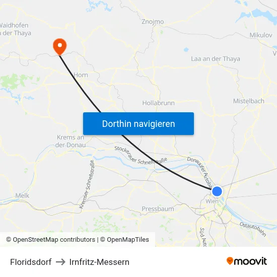 Floridsdorf to Irnfritz-Messern map