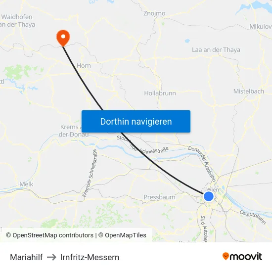 Mariahilf to Irnfritz-Messern map