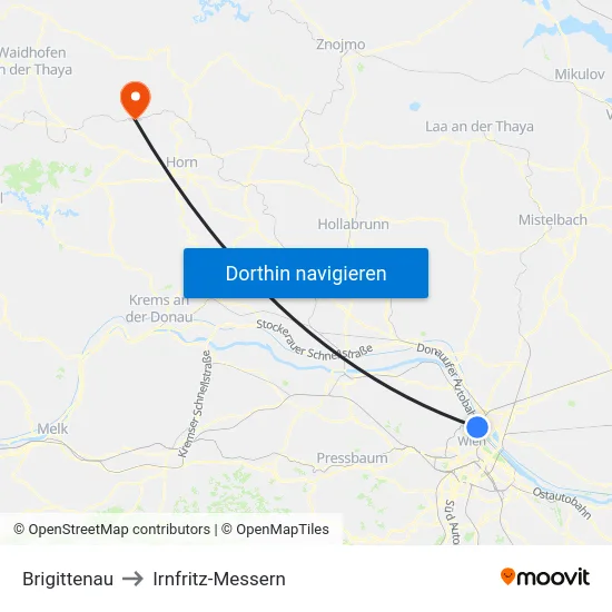 Brigittenau to Irnfritz-Messern map