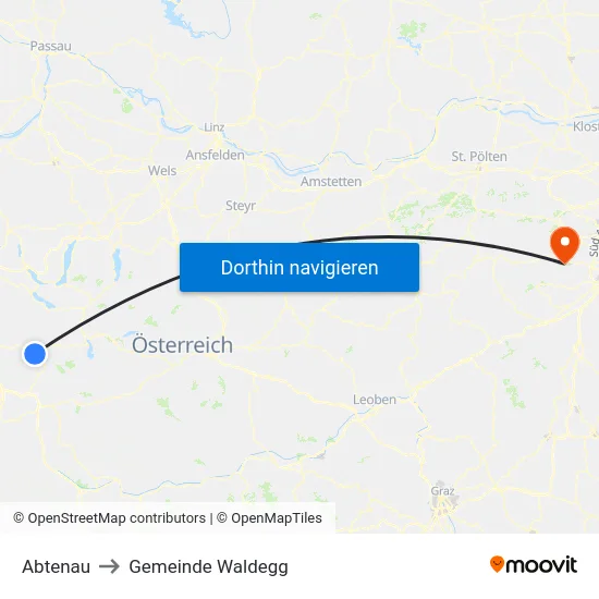 Abtenau to Gemeinde Waldegg map