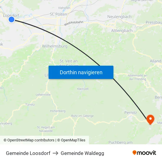 Gemeinde Loosdorf to Gemeinde Waldegg map