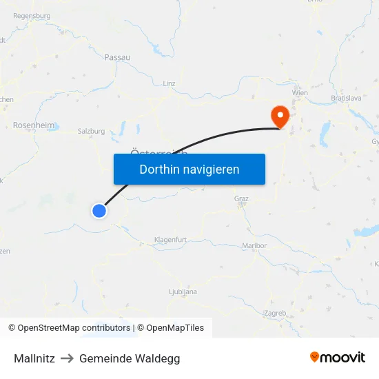 Mallnitz to Gemeinde Waldegg map