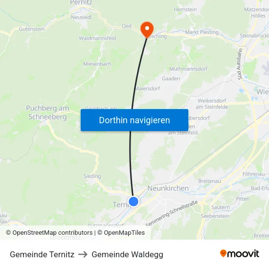 Gemeinde Ternitz to Gemeinde Waldegg map