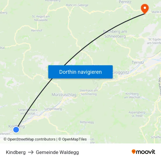 Kindberg to Gemeinde Waldegg map