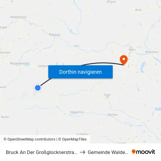 Bruck An Der Großglocknerstraße to Gemeinde Waldegg map