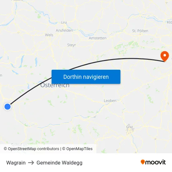 Wagrain to Gemeinde Waldegg map