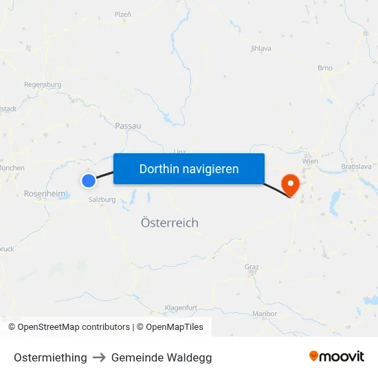 Ostermiething to Gemeinde Waldegg map