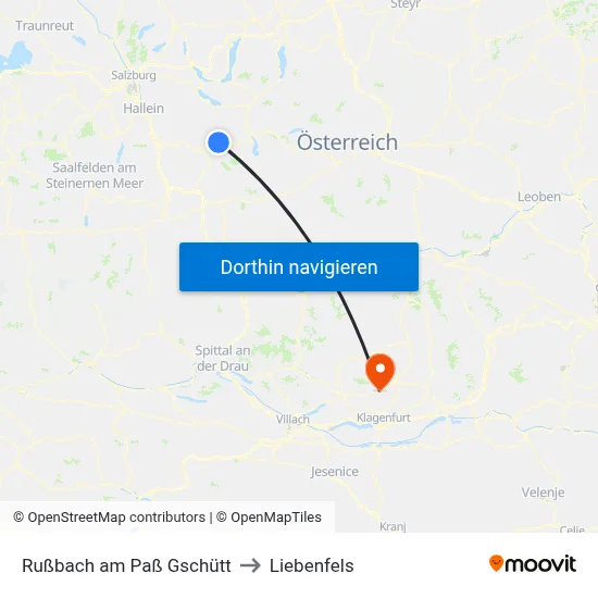 Rußbach am Paß Gschütt to Liebenfels map