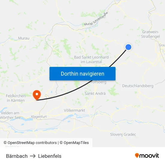 Bärnbach to Liebenfels map