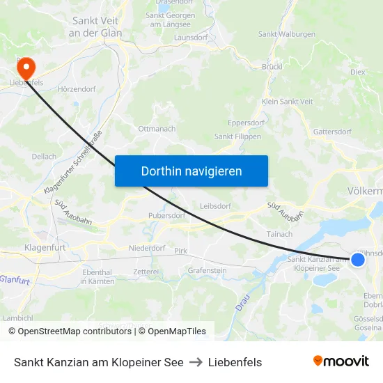 Sankt Kanzian am Klopeiner See to Liebenfels map