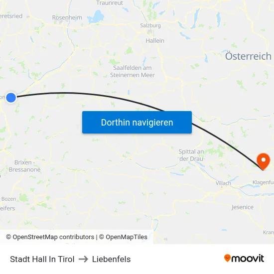 Stadt Hall In Tirol to Liebenfels map