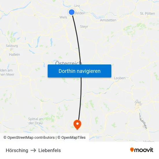 Hörsching to Liebenfels map