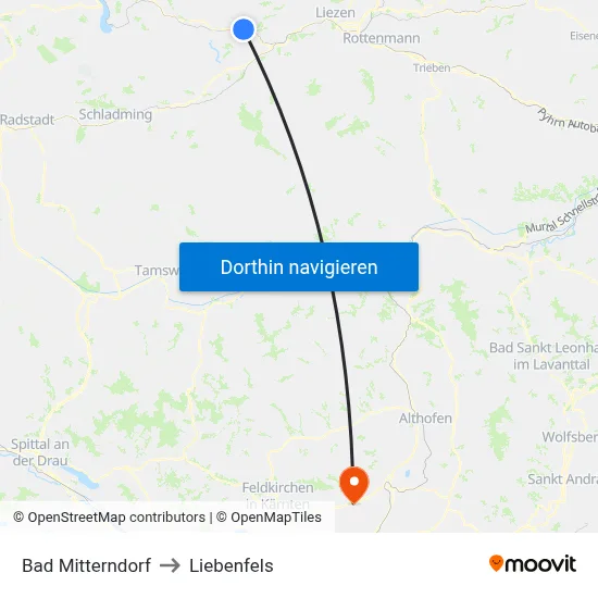 Bad Mitterndorf to Liebenfels map